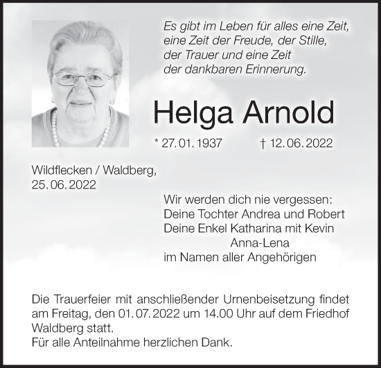 Anzeige von Helga Arnold von MGO