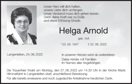 Anzeige von Helga Arnold von MGO