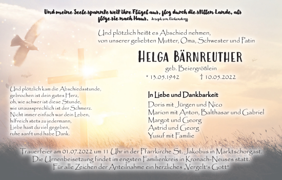 Anzeige von Helga Bärnreuther von MGO