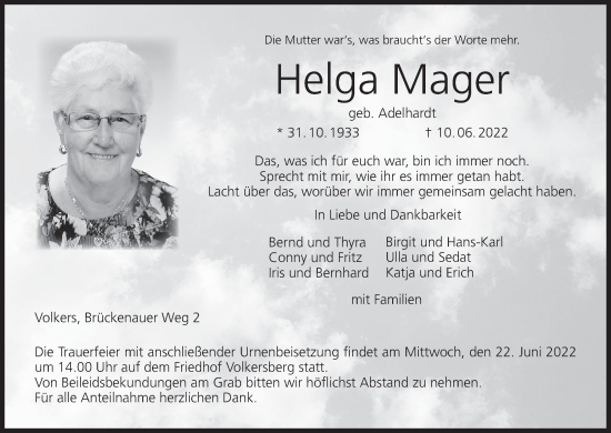 Anzeige von Helga Mager von MGO