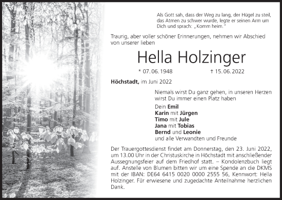 Anzeige von Hella Holzinger von MGO