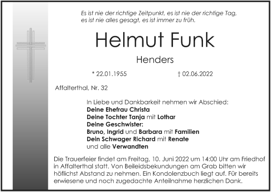 Anzeige von Helmut Funk von MGO