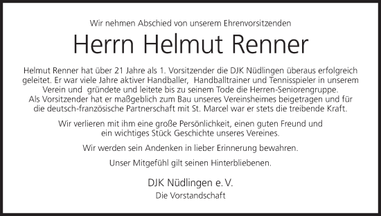 Anzeige von Helmut Renner von MGO