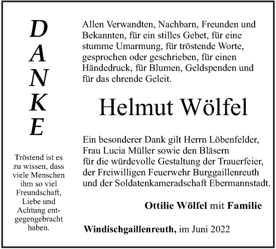 Anzeige von Helmut Wölfel von MGO