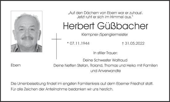 Anzeige von Herbert Güßbacher von MGO