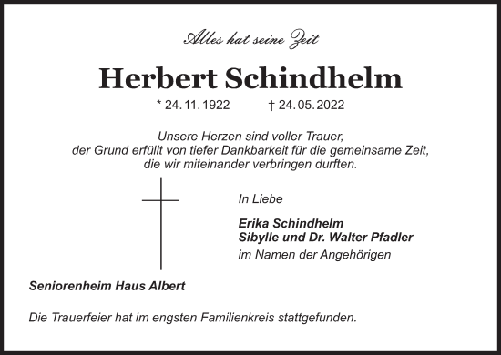 Anzeige von Herbert Schindhelm von MGO