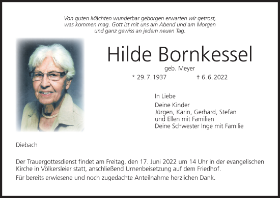 Anzeige von Hilde Bornkessel von MGO