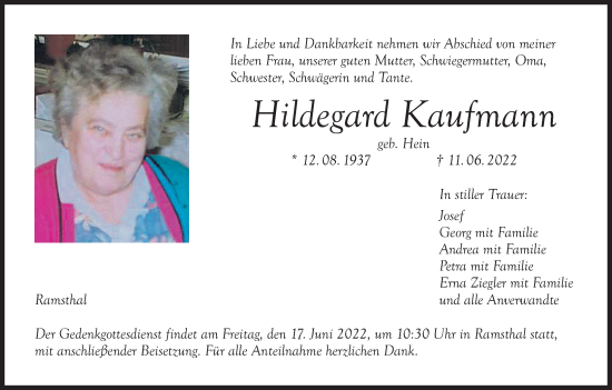 Anzeige von Hildegard Kaufmann von MGO