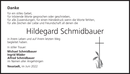 Anzeige von Hildegard Schmidbauer von MGO