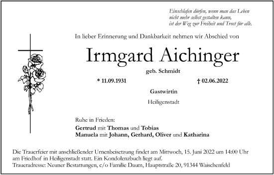Anzeige von Irmgard Aichinger von MGO