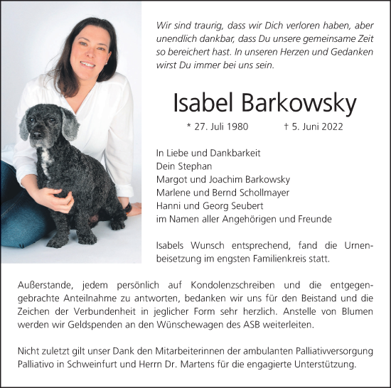 Anzeige von Isabel Barkowsky von MGO