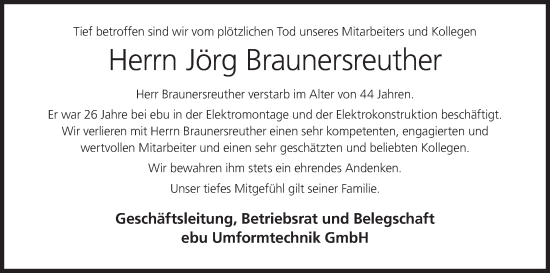 Anzeige von Jörg Braunersreuther von MGO