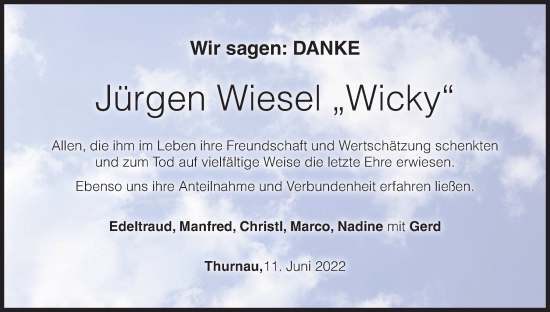 Anzeige von Jürgen Wiesel von MGO