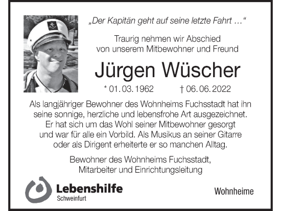 Anzeige von Jürgen Wüscher von MGO