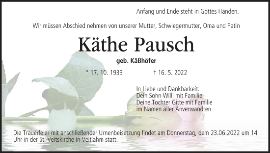 Anzeige von Käthe Pausch von MGO