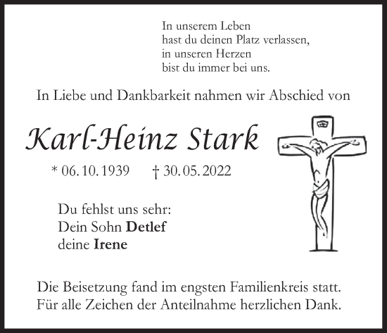 Anzeige von Karl-Heinz Stark von MGO