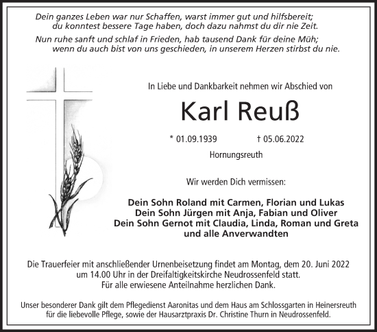 Anzeige von Karl Reuß von MGO