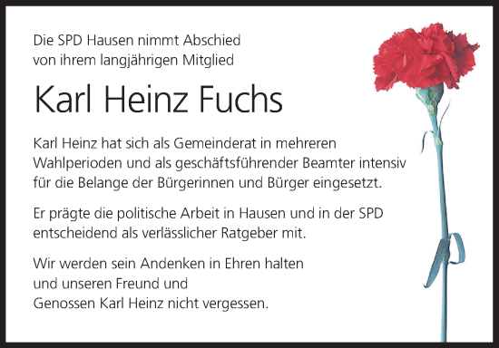 Anzeige von Karl Heinz Fuchs von MGO