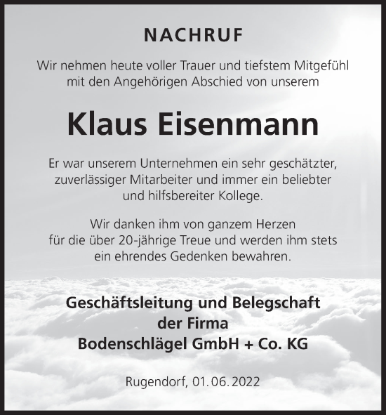 Anzeige von Klaus Eisenmann von MGO