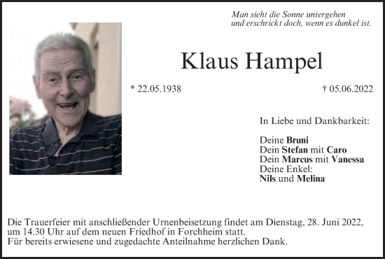 Anzeige von Klaus Hampel von MGO