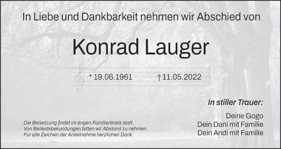 Anzeige von Konrad Lauger von MGO