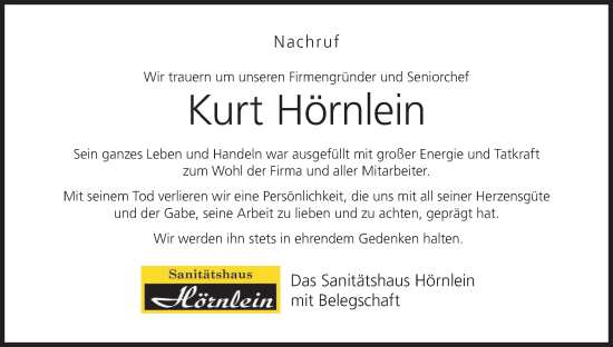 Anzeige von Kurt Hörnlein von MGO