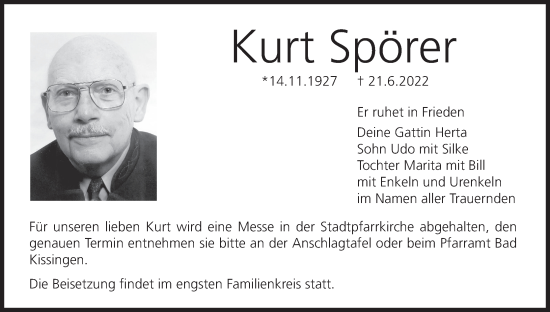 Anzeige von Kurt Spörer von MGO