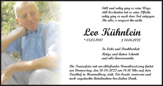 Anzeige von Leo Kühnlein von MGO