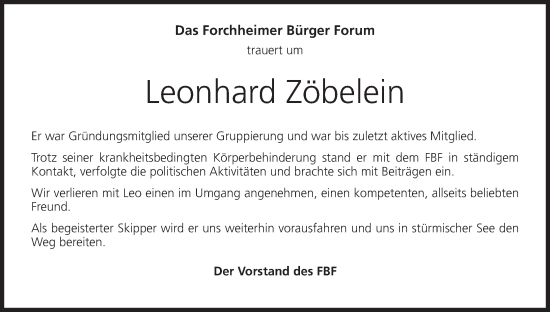 Anzeige von Leonhard Zöbelein von MGO