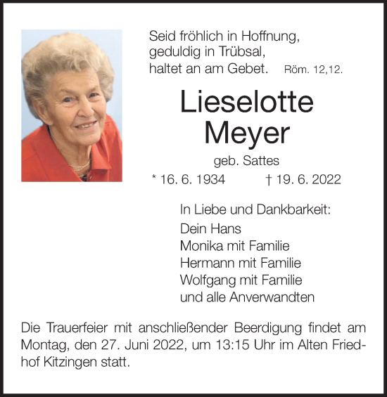 Anzeige von Lieselotte Meyer von MGO