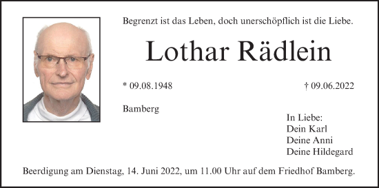 Anzeige von Lothar Rädlein von MGO