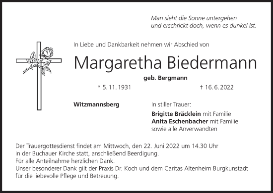 Anzeige von Margaretha Biedermann von MGO