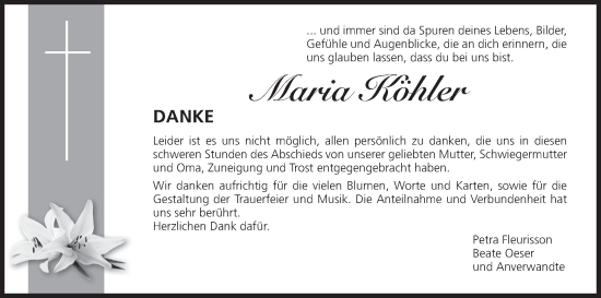 Anzeige von Maria Köhler von MGO