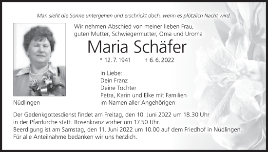 Anzeige von Maria Schäfer von MGO