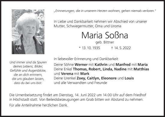 Anzeige von Maria Soßna von MGO