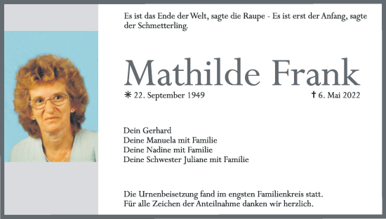 Anzeige von Mathilde Frank von MGO