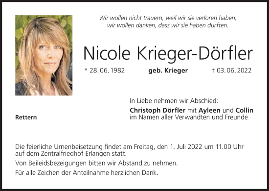 Anzeige von Nicole Krieger-Dörfler von MGO