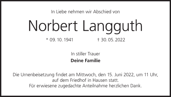 Anzeige von Norbert Langguth von MGO