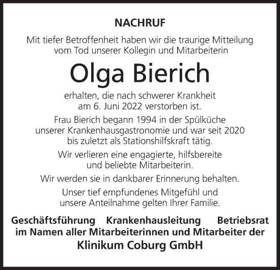 Anzeige von Olga Bierich von MGO