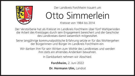 Anzeige von Otto Simmerlein von MGO