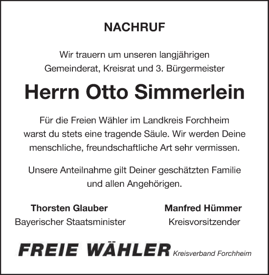 Anzeige von Otto Simmerlein von MGO