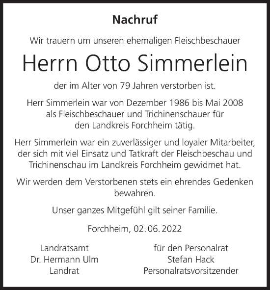 Anzeige von Otto Simmerlein von MGO