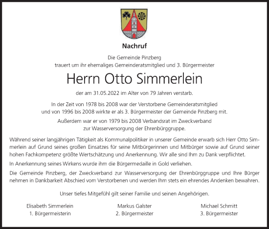 Anzeige von Otto Simmerlein von MGO