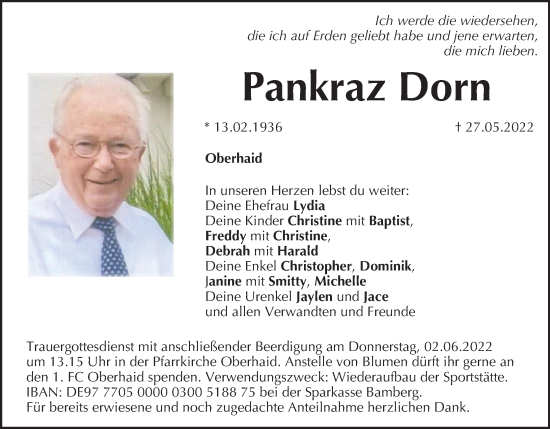 Anzeige von Pankraz Dorn von MGO