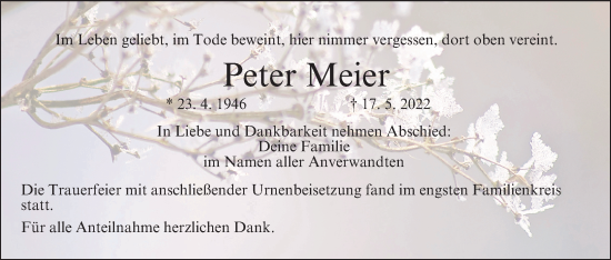Anzeige von Peter Meier von MGO