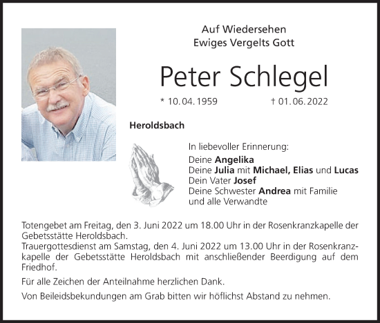 Anzeige von Peter Schlegel von MGO