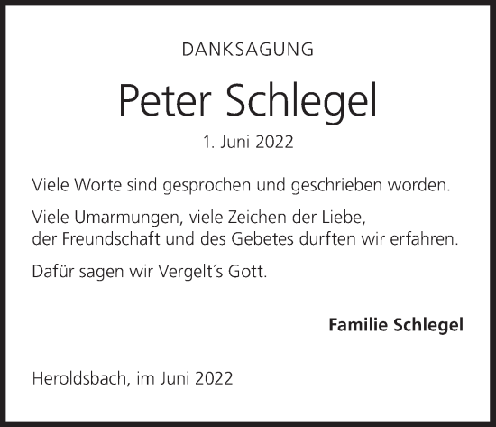 Anzeige von Peter Schlegel von MGO