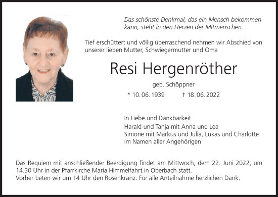 Anzeige von Resi Hergenröther von MGO