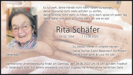 Anzeige von Rita Schäfer von MGO