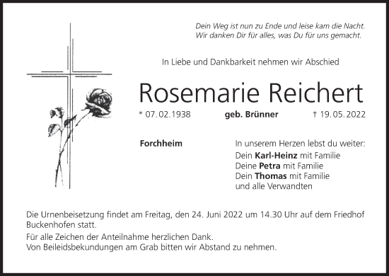 Anzeige von Rosemarie Reichert von MGO